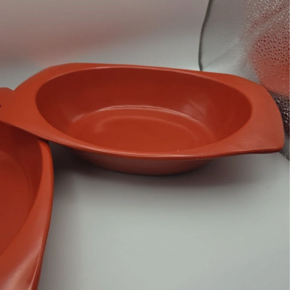 Vintage PROLON Ware Orange Enamel Trays, set of 2   FLORENCE MASS. 9946